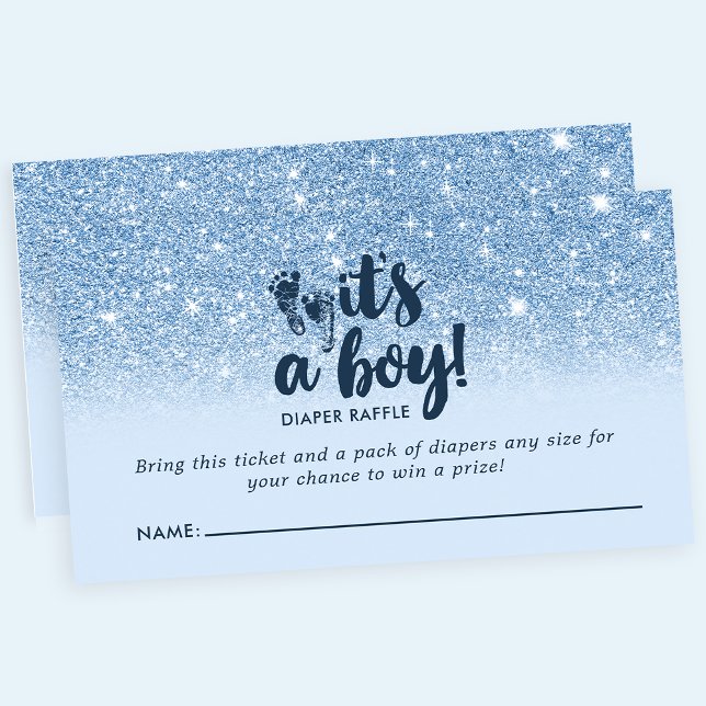 Navy Baby Blue Glitter It's A Boy Diaper Raffle Enclosure Card (Creator Uploaded)