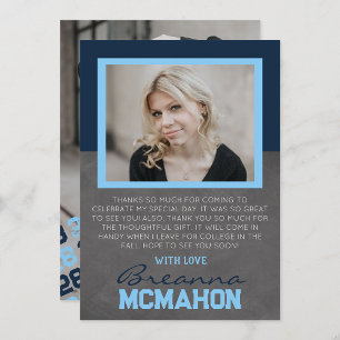 Navy & Baby Blue Graduation Photo Thank You Card