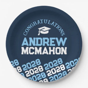 Navy & Baby Blue Half Repeat Grad Personalised Paper Plate