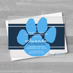 Navy & Baby Blue Pawprint Graduation Elegant Acrylic Invitations