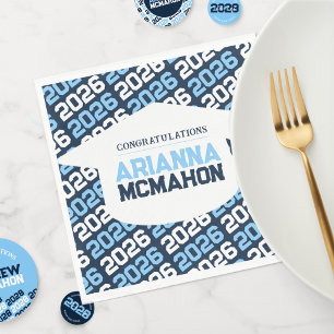 Navy & Baby Blue Personalised Graduation Cap Paper Napkin