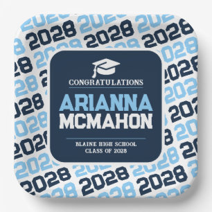 Navy, Baby Blue & White Personalised Graduation Paper Plate