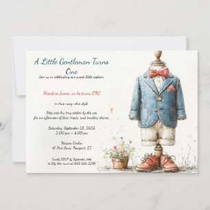 Navy Baby Boy 1st Birthday & Perfume Sketch Invitation