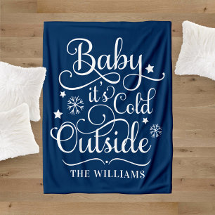 Navy Baby Its Cold Outside Family Name Fleece Blanket
