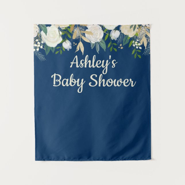 Navy Baby Shower Photo Booth Backdrop Photo Prop Tapestry (Front)