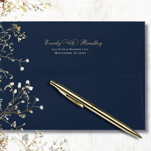 Navy Background Gold Script White Typography Envelope