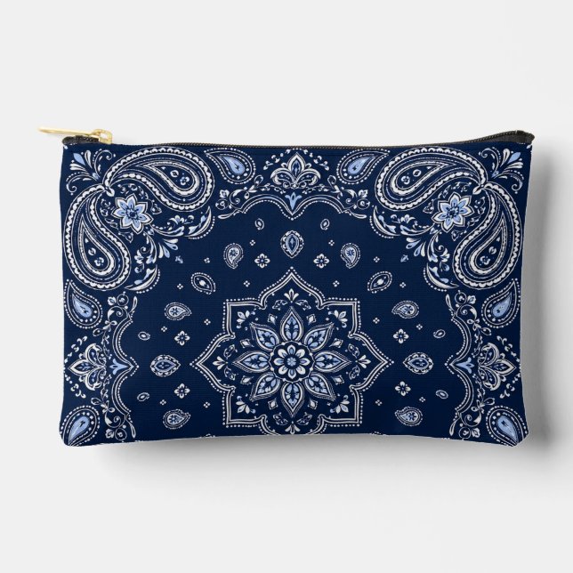 Navy Bandanna Paisley Small Zipper Pouch (Front)