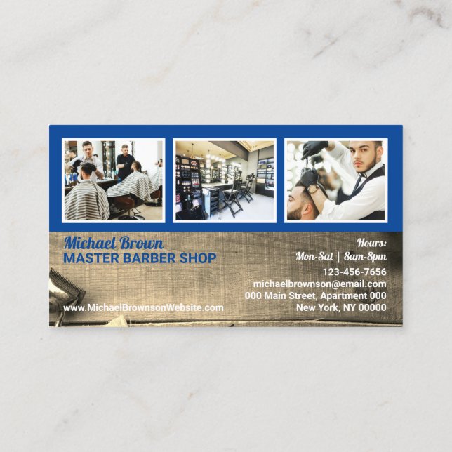 Navy Barber shop photo rustic hair salon for men Business Card (Back)