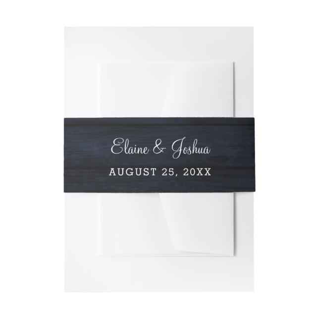 Navy barn wood floral rustic country chic invitation belly band (Front Example)