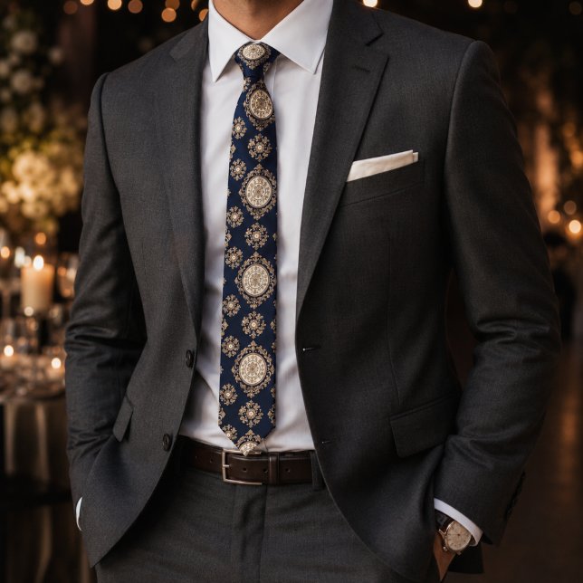Navy Baroque Medallion  Tie (Creator Uploaded)