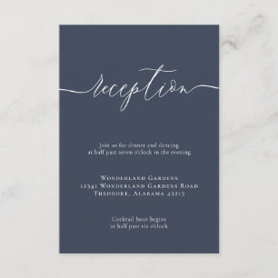 Navy Basic Details Simple Calligraphy Reception Enclosure Card