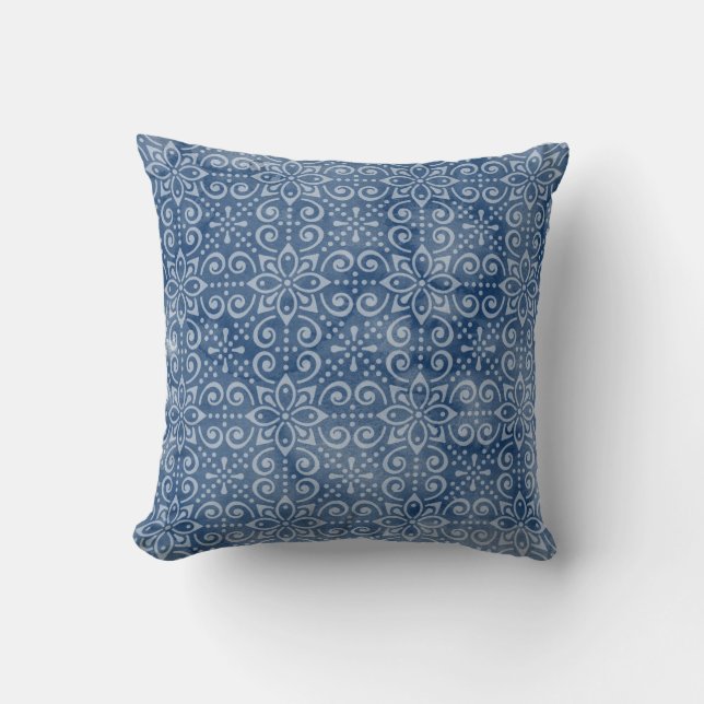 Navy Batik Throw Pillow (Front)