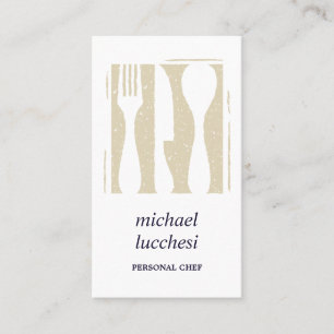 Navy Beige Cutlery Chef Catering Restaurant Business Card