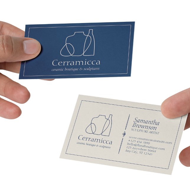 Navy Beige Porcelain Sculpture Vase Ceramic Business Card (Navy Beige Porcelain Sculpture Vase Ceramic Business Card)