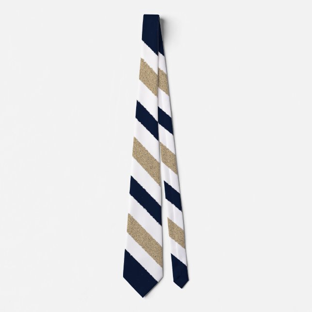 Navy / Beige / White Paper Stripes Tie (Front)