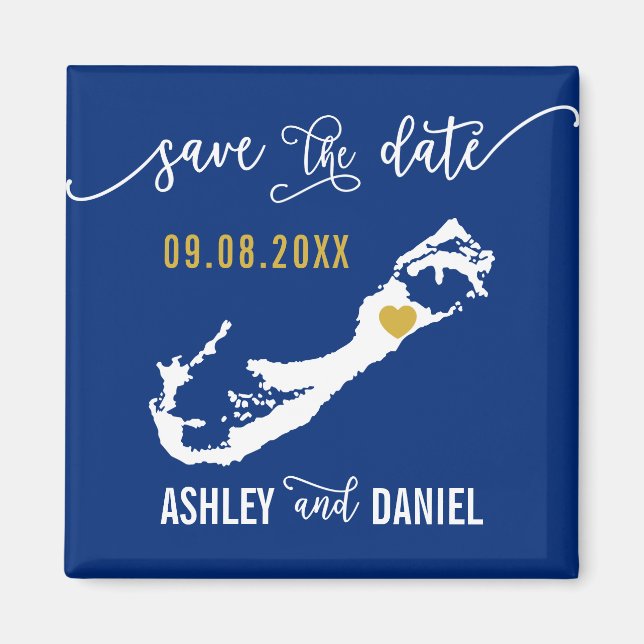 Navy Bermuda Wedding Save the Date Map Magnet (Front)