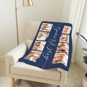 Navy Best Friends Photo Collage Fleece Blanket