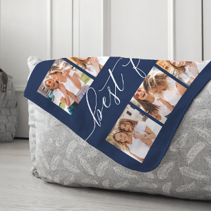 Navy Best Friends Photo Collage Sherpa Blanket