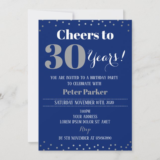 Navy Birthday Invitation for Adult (Front)