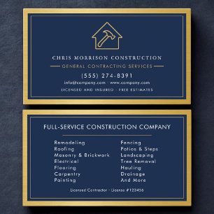 Navy BIue Industrial General Contractor Gold  Business Card