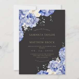 Navy Black Flowers ⎮Elegant All in One Wedding Invitation