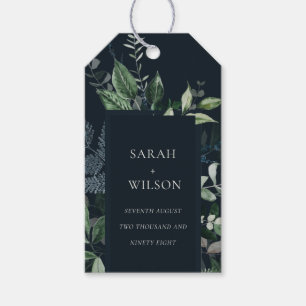 Navy Black Green Leafy Tropical Foliage Wedding Gift Tags