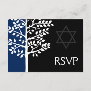 Navy Black Tree of Life Bar Mitzvah RSVP