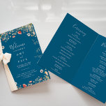 Navy Blissful Boho Wildflower Folded Wedding Programme<br><div class="desc">This navy blissful boho wildflower folded wedding program is perfect for a rustic wedding. The design features pink, purple, blush, yellow, dusty blue, red, burgundy meadow wild flowers assembled in a seamless and delightful floral pattern, evoking natural beauty. Include a quote or short message, order of service, wedding party and...</div>