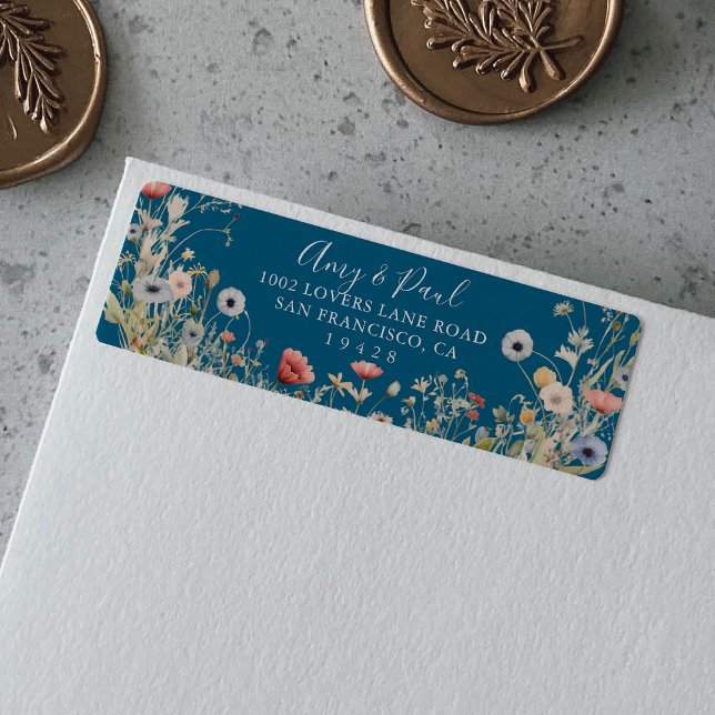 Navy Blissful Boho Wildflower Return Address (Creator Uploaded)