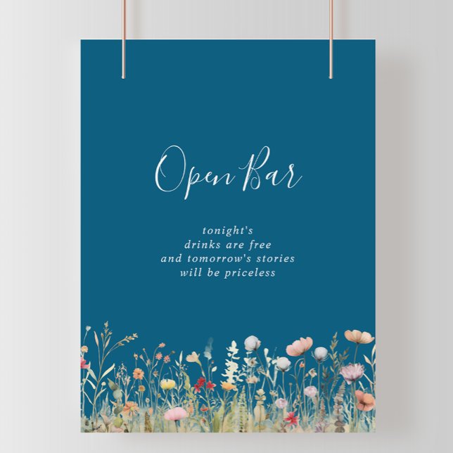 Navy Blissful Boho Wildflower Wedding Open Bar  Poster (Creator Uploaded)