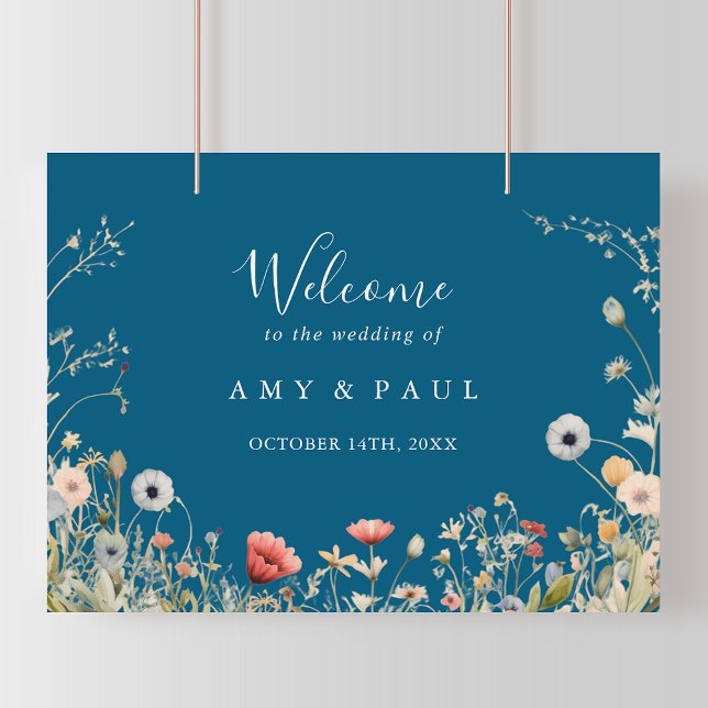 Navy Blissful Boho Wildflower Wedding Welcome Poster (Creator Uploaded)