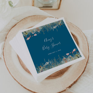 Navy Blissful Colourful Boho Wildflower Baby Showe Napkin