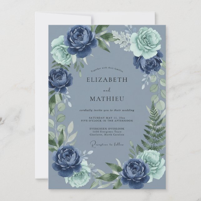 Navy Bloom Flourish Wedding Invitation (Front)