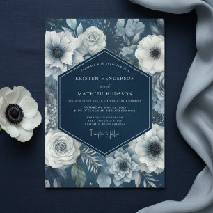 Navy Bloom Moody Wedding Invitation