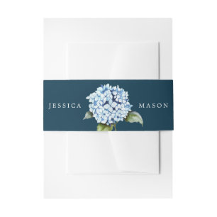 Navy Blooms Wedding Invitation Belly Band Hydranga