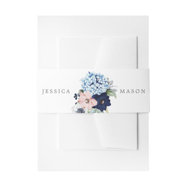 Navy Blooms Wedding Invitation Belly Bands Band (Front Example)