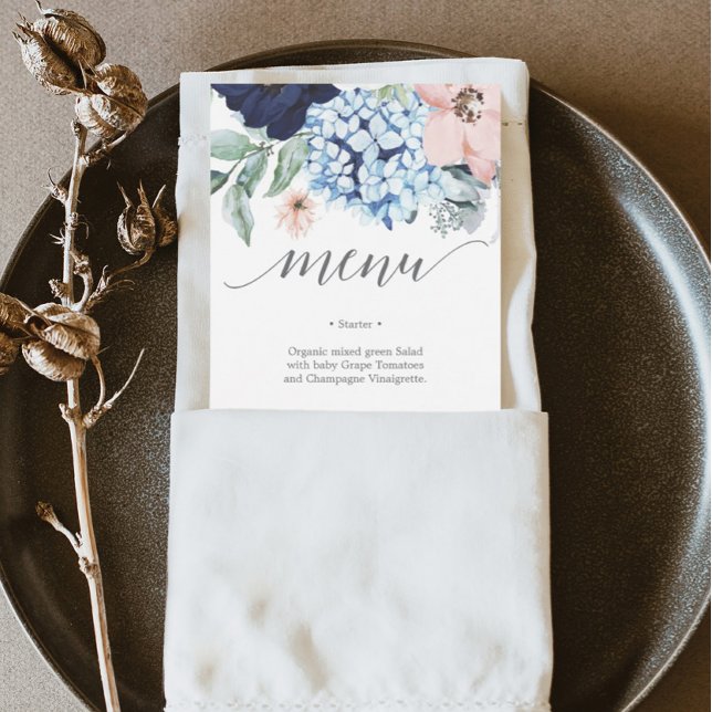 Navy Blooms Wedding Menu or Bridal Shower Menu Invitation (Creator Uploaded)