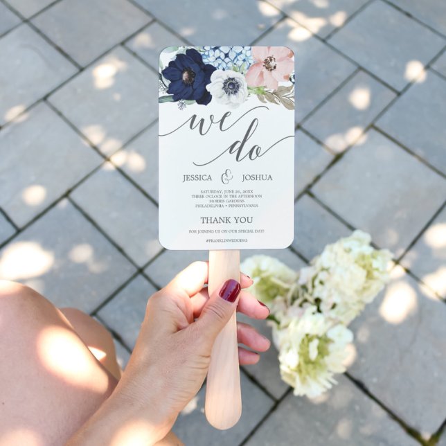 Navy Blooms Wedding Program Fan (Creator Uploaded)