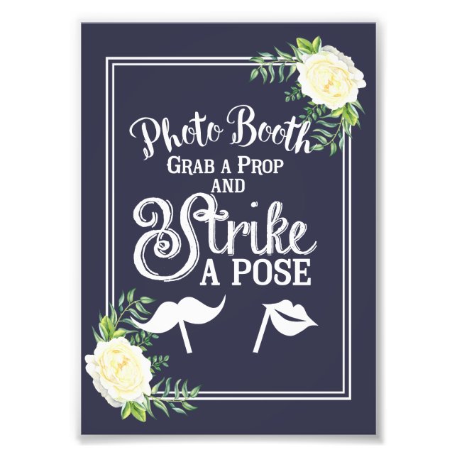 Navy blu Ivory Chic Rose wedding party Photo Booth (Front)