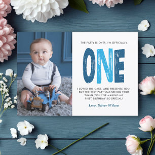 Navy & Blue 1st Birthday Thank You