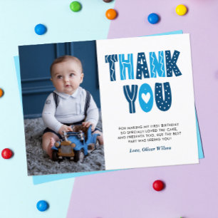 Navy & Blue 1st Birthday Thank You Postcard