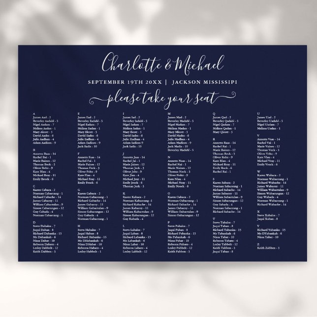 Navy Blue 200 Names Wedding Seating Chart (Navy Blue 200 Names Wedding Seating Chart)