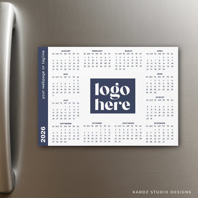 Navy Blue 2026 Business Your Logo Branded Calendar (Calendar shown in 5 x 7 inches)