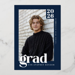 Navy Blue 2026 Graduate 4 Photo Graduation Silver
