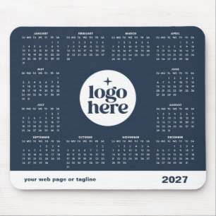 Navy Blue 2027 Business Logo Calendar Mouse Pad 
