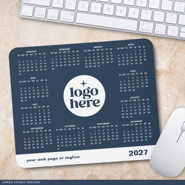 Navy Blue 2027 Business Logo Calendar Mouse Pad  (Creator Uploaded)