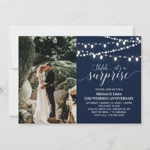Navy Blue 25th Photo Wedding Anniversary Invitation