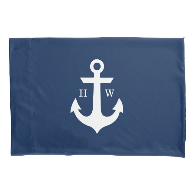 Navy Blue 2-Letter Anchor Monogram Pillowcase (Front)