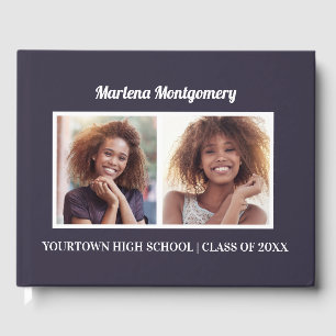 Navy Blue 2 Photo Graduation Party Guest Book