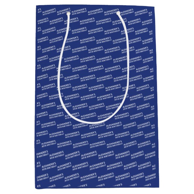 Navy Blue 30th Birthday Name Age Medium Gift Bag (Front)